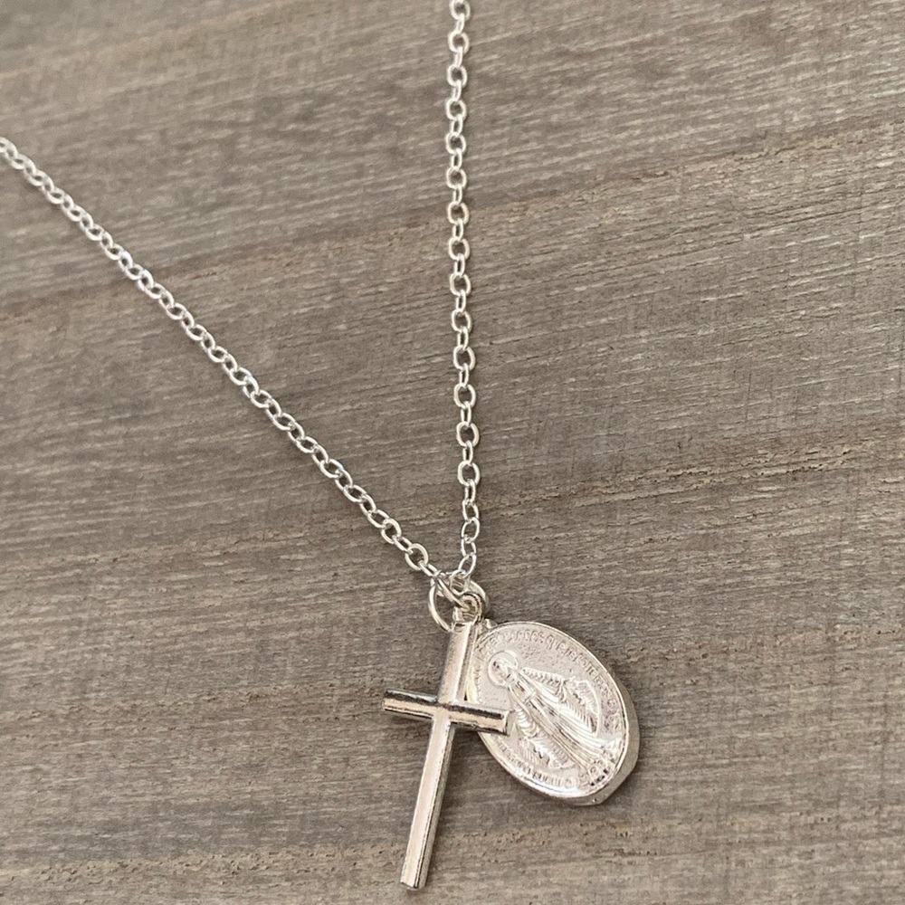Cross necklace with Mary charm